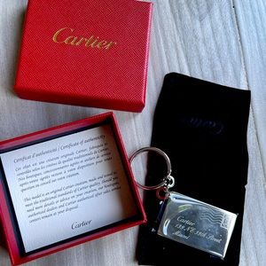Cartier silver key chain ring holder letter motif miami address nwt/box